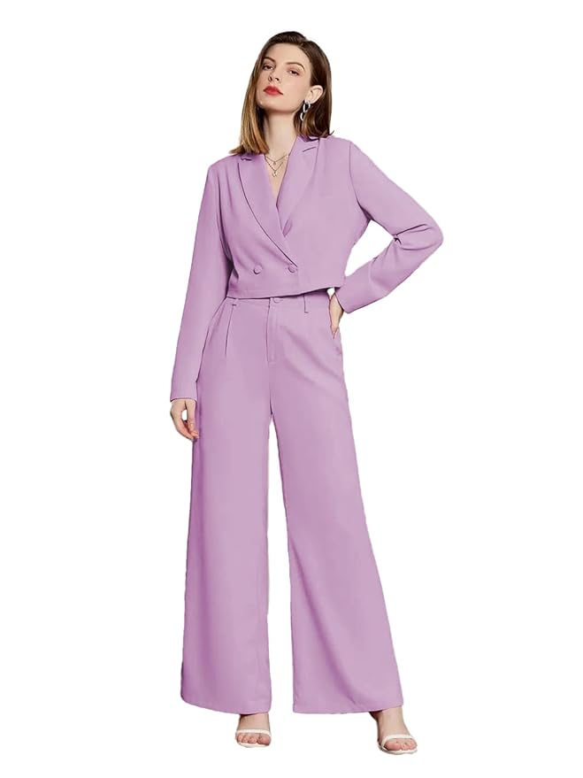 Women's Solid Relaxed Fit Full Sleeve Blazer and Trouser Set.