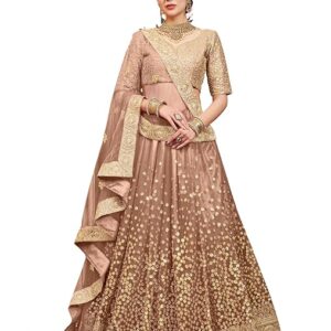 Women's Net Semi Stitched Lehenga Choli With Dupatta | Dori And Sequin Embroidery Pattern