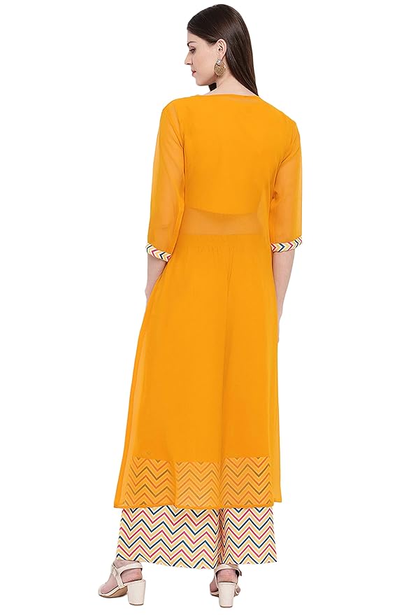 Women’s Yellow Zig Zag Crop Top with Palazzo and Jacket - Image 2