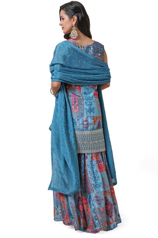 Soch Womens Powder Blue Ethnic Motifs Print Chinon Suit Set - Image 2