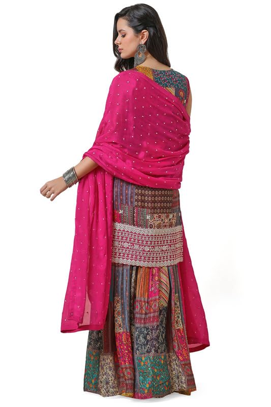 Soch Womens Fuchsia Chinon Abstract Print Suit Set with Zardosi - Image 7