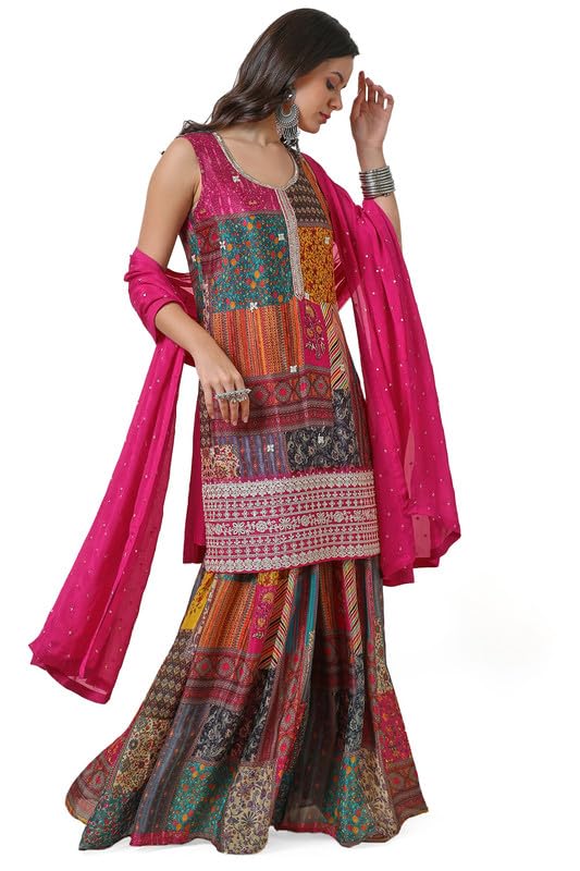 Soch Womens Fuchsia Chinon Abstract Print Suit Set with Zardosi - Image 4