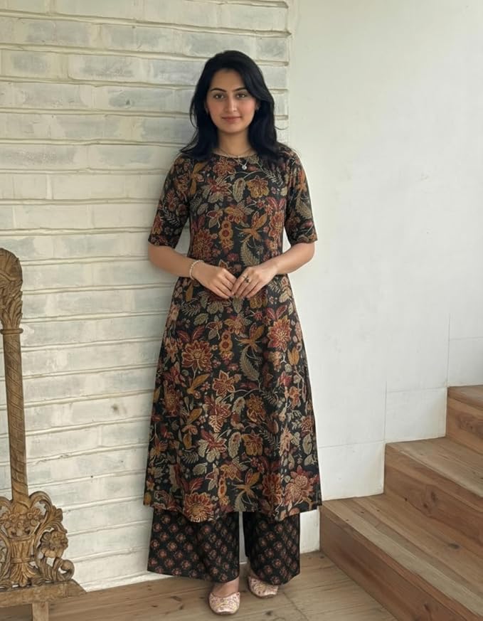ANNI Designer Women's Viscose Blend Straight Printed Kurta with Palazzo | Elbow Length Sleeve Kurti Set | Close Neck with Back Slit | Soft Comfortable Fabric | 2 Piece Outfit - Image 6