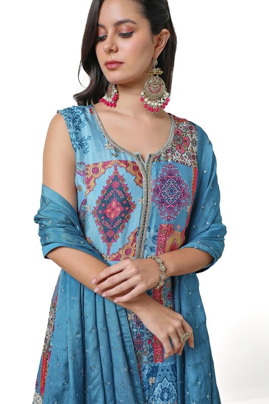 Soch Womens Powder Blue Ethnic Motifs Print Chinon Suit Set - Image 6