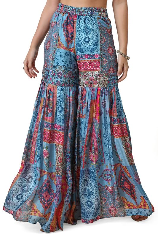 Soch Womens Powder Blue Ethnic Motifs Print Chinon Suit Set - Image 5