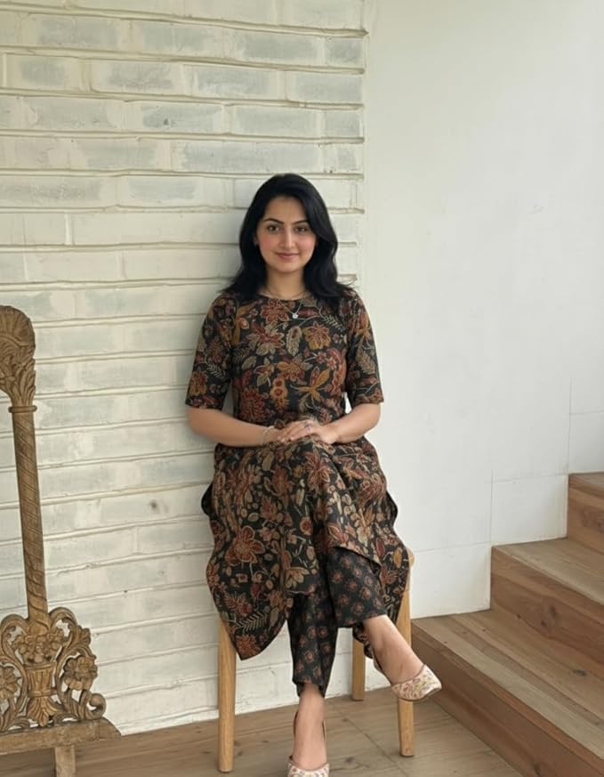 ANNI Designer Women's Viscose Blend Straight Printed Kurta with Palazzo | Elbow Length Sleeve Kurti Set | Close Neck with Back Slit | Soft Comfortable Fabric | 2 Piece Outfit - Image 2