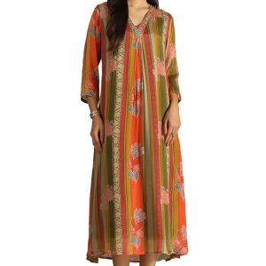 Soch Womens Chinon Floral Dress With Stones And Sequins