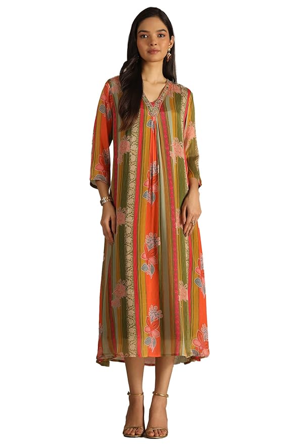 Soch Womens Chinon Floral Dress With Stones And Sequins