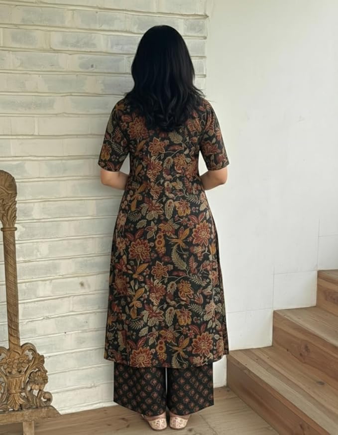 ANNI Designer Women's Viscose Blend Straight Printed Kurta with Palazzo | Elbow Length Sleeve Kurti Set | Close Neck with Back Slit | Soft Comfortable Fabric | 2 Piece Outfit - Image 3