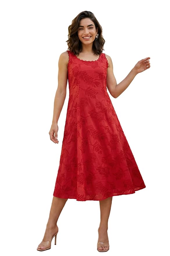 W for Woman Thread Embroidered Pure Cotton A-line Dress