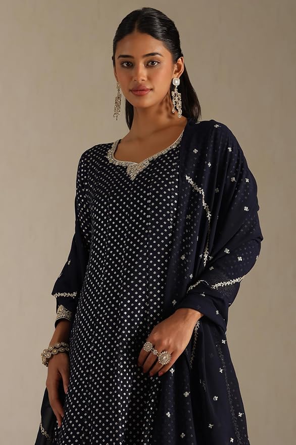 Soch Women's Navy Blue Georgette Zari Woven Gown with Sequins - Image 6