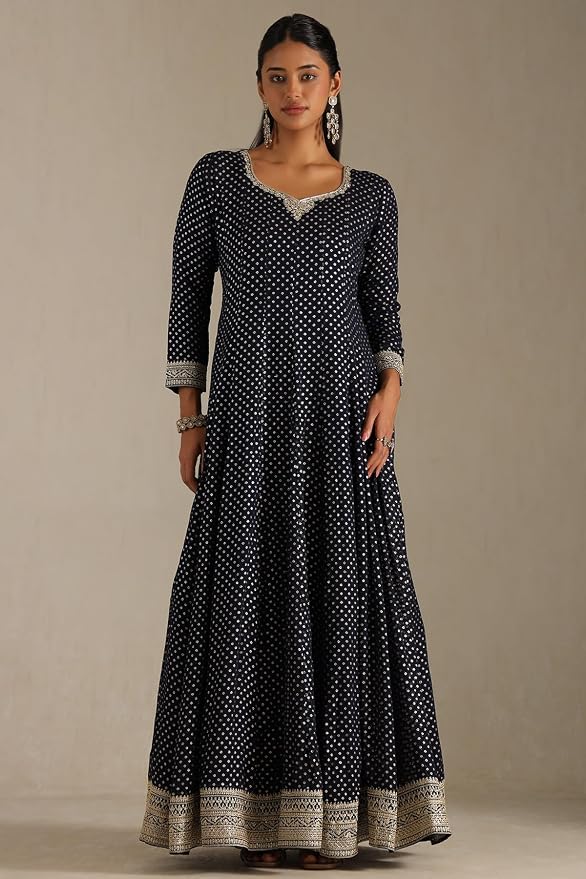 Soch Women's Navy Blue Georgette Zari Woven Gown with Sequins - Image 7
