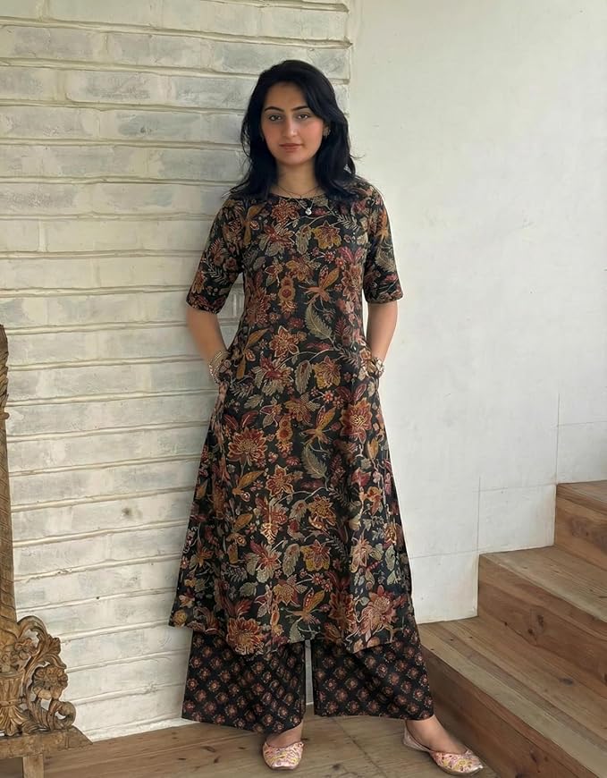 ANNI Designer Women's Viscose Blend Straight Printed Kurta with Palazzo | Elbow Length Sleeve Kurti Set | Close Neck with Back Slit | Soft Comfortable Fabric | 2 Piece Outfit - Image 5