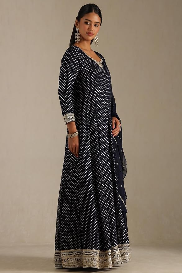 Soch Women's Navy Blue Georgette Zari Woven Gown with Sequins - Image 5