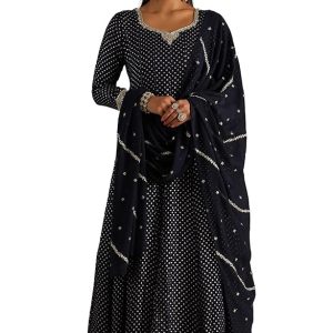 Soch Women's Navy Blue Georgette Zari Woven Gown with Sequins