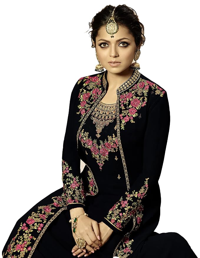 Women's Embroidered Semi-Stitched Anarkali Gown with Dupatta, Georgette, A-Line Flared, Wedding Designer - Image 2