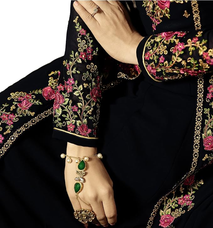 Women's Embroidered Semi-Stitched Anarkali Gown with Dupatta, Georgette, A-Line Flared, Wedding Designer - Image 5