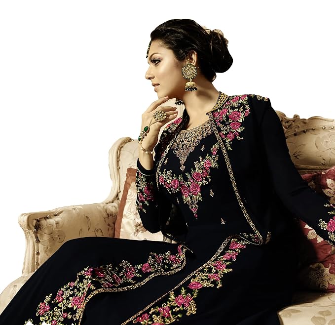 Women's Embroidered Semi-Stitched Anarkali Gown with Dupatta, Georgette, A-Line Flared, Wedding Designer - Image 4