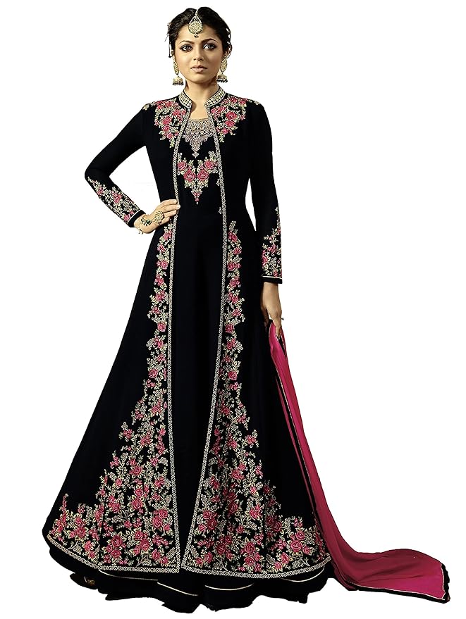 Women's Embroidered Semi-Stitched Anarkali Gown with Dupatta, Georgette, A-Line Flared, Wedding Designer