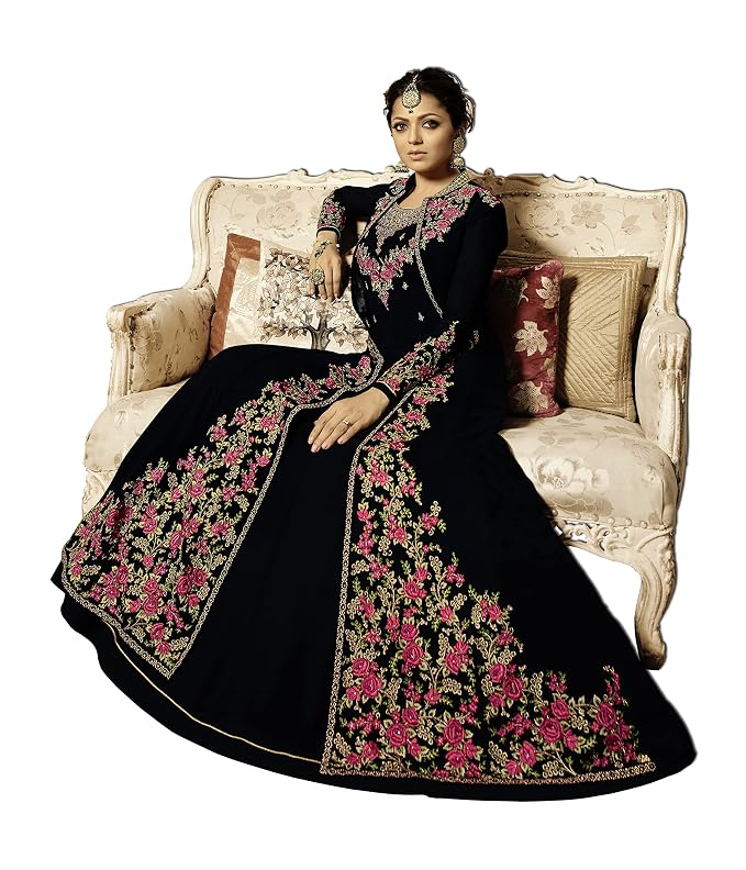 Women's Embroidered Semi-Stitched Anarkali Gown with Dupatta, Georgette, A-Line Flared, Wedding Designer - Image 3