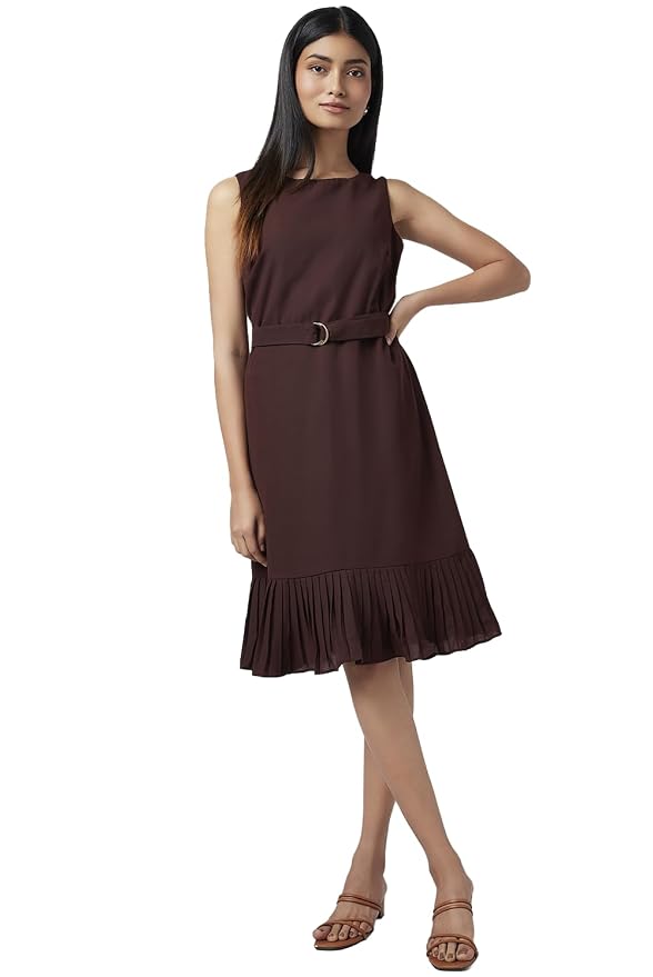 Annabelle by Pantaloons Women's Fit and Flare Polyester Classic Below The Knee Dress