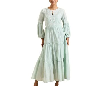 Fabindia Women's Cotton Chikankari Maxi & Slip