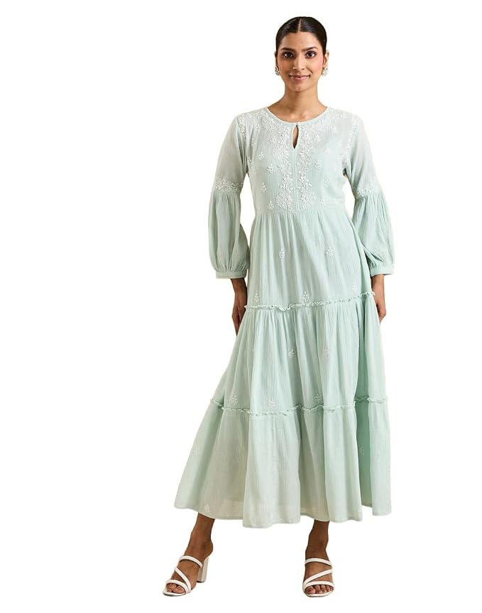 Fabindia Women's Cotton Chikankari Maxi & Slip