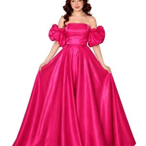 TILISM Womens Full Length Prom Glass Satin Dress
