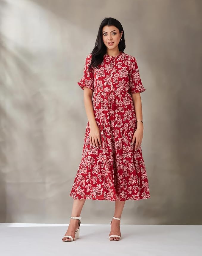 Fabindia Women's Cotton Hand Block Printed Tiered Maxi - Image 6