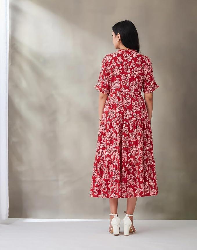 Fabindia Women's Cotton Hand Block Printed Tiered Maxi - Image 2