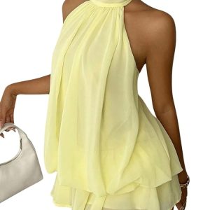 Verdusa Women Chiffon Ruffle Mini Dress Brunch Outfits | Sleeveless, Ruffle Hem, Loose Fit, Brunch Outfits, Birthday, Going Out, Cocktail, Y2k