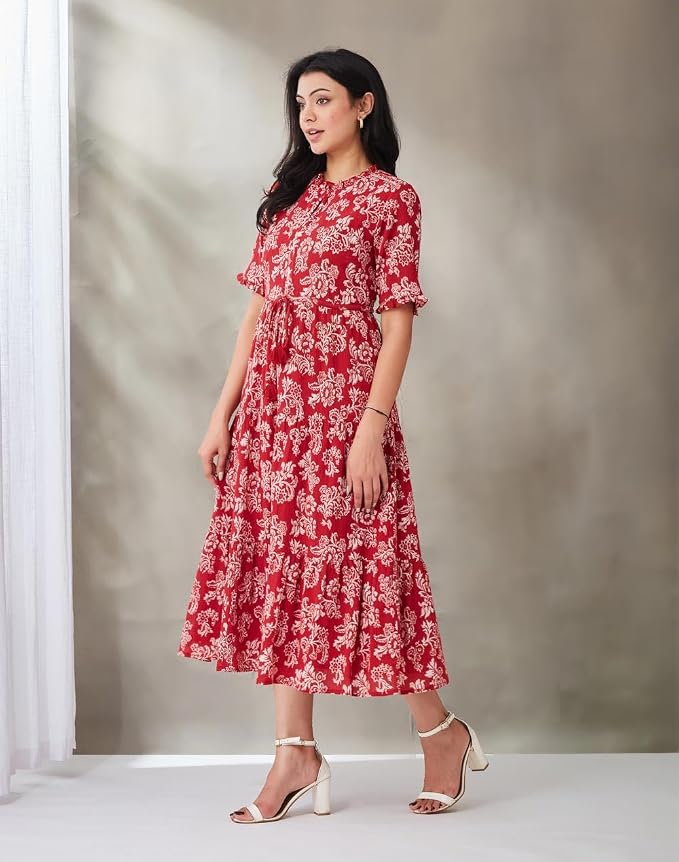 Fabindia Women's Cotton Hand Block Printed Tiered Maxi - Image 3