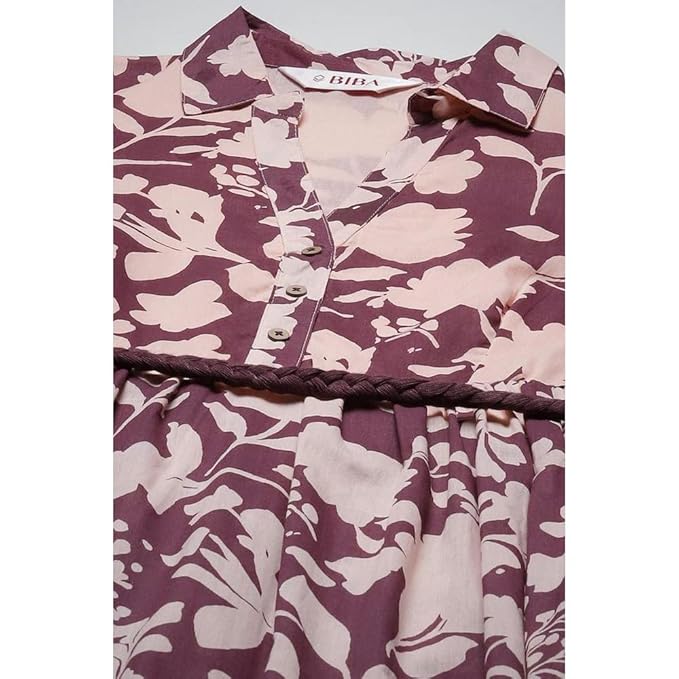 BIBA Women Casual Dress Maxi Cotton Tiered Printed Dress - Image 2