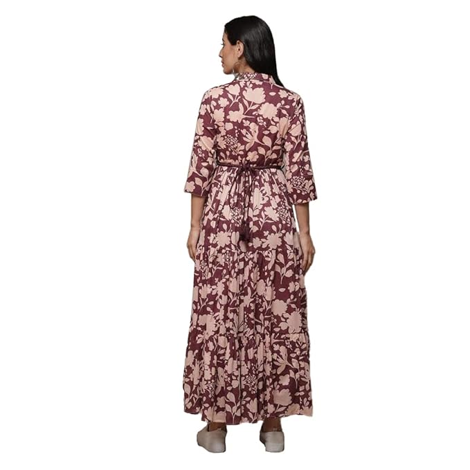 BIBA Women Casual Dress Maxi Cotton Tiered Printed Dress - Image 3
