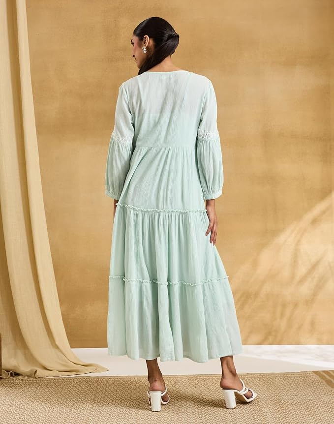 Fabindia Women's Cotton Chikankari Maxi & Slip - Image 2