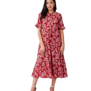 Fabindia Women's Cotton Hand Block Printed Tiered Maxi