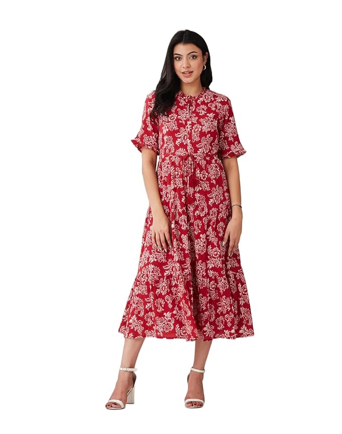 Fabindia Women's Cotton Hand Block Printed Tiered Maxi