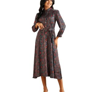 Fabindia Women's Rayon Blend Ajrakh Calf Length Maxi