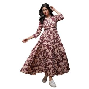 BIBA Women Casual Dress Maxi Cotton Tiered Printed Dress