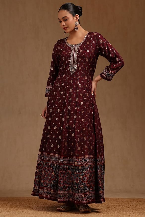 Soch Womens Russian Silk Ethnic Motifs Gown with Mirror and Cutdana - Image 2