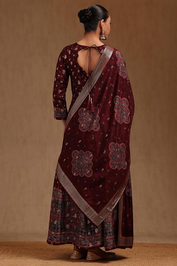Soch Womens Russian Silk Ethnic Motifs Gown with Mirror and Cutdana - Image 3