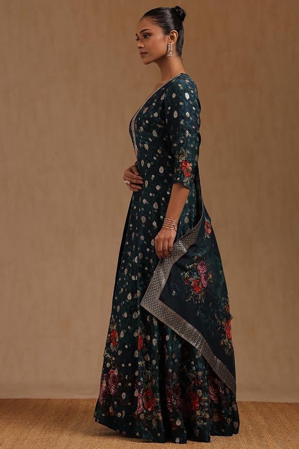 Soch Women Viscose Blend Floral Print Gown with Mirror and Cutdana - Image 3