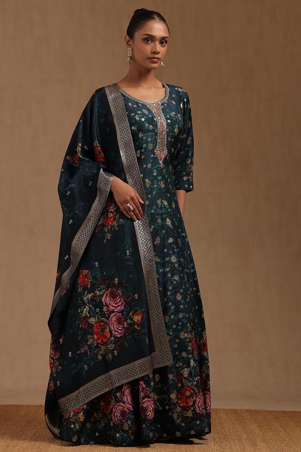 Soch Women Viscose Blend Floral Print Gown with Mirror and Cutdana - Image 6