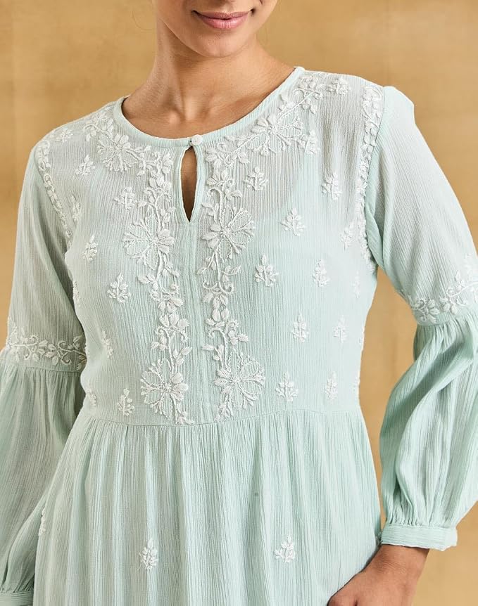 Fabindia Women's Cotton Chikankari Maxi & Slip - Image 3