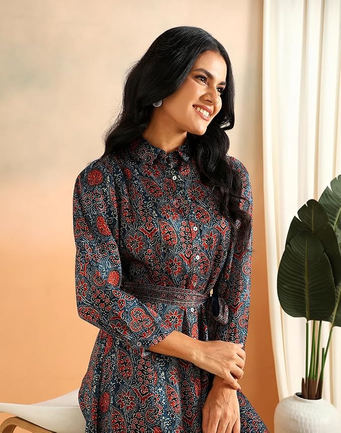Fabindia Women's Rayon Blend Ajrakh Calf Length Maxi - Image 4