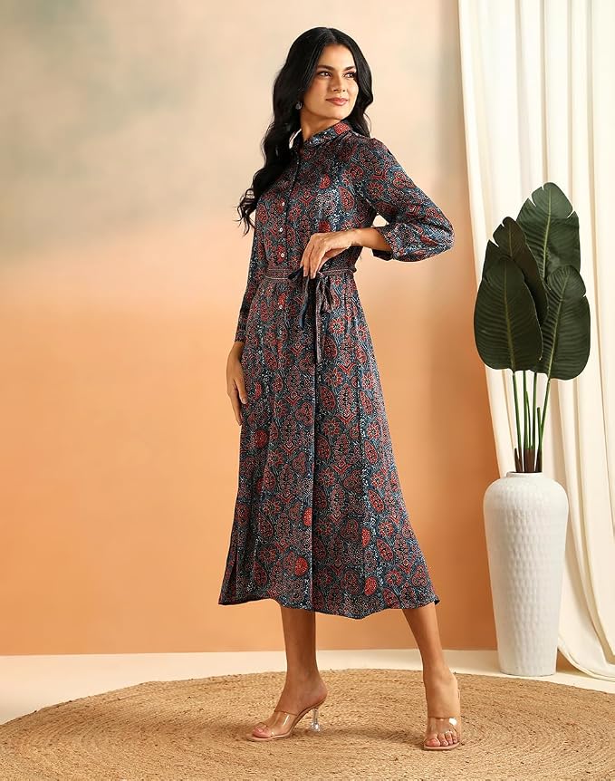 Fabindia Women's Rayon Blend Ajrakh Calf Length Maxi - Image 5