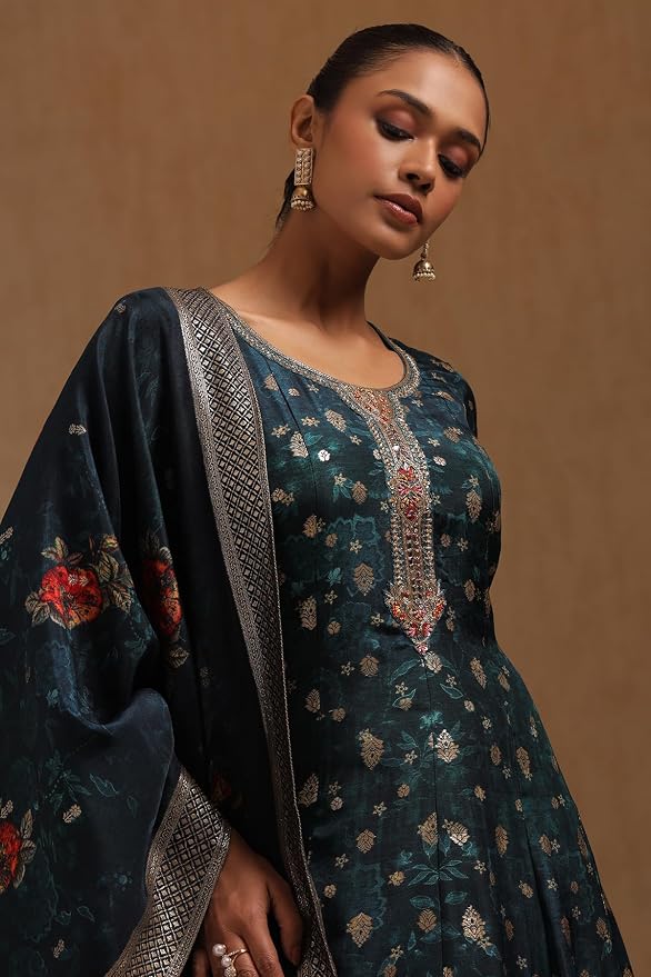 Soch Women Viscose Blend Floral Print Gown with Mirror and Cutdana - Image 7