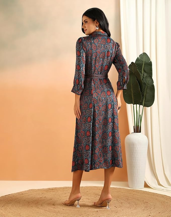Fabindia Women's Rayon Blend Ajrakh Calf Length Maxi - Image 3