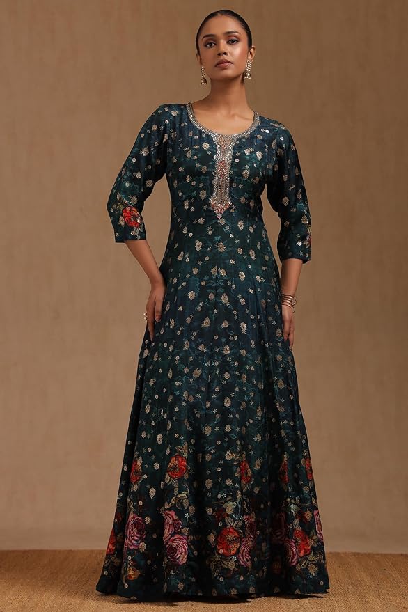 Soch Women Viscose Blend Floral Print Gown with Mirror and Cutdana - Image 2