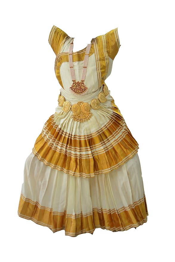Mudra Dance Costumes Mohiniyattam Readymade Classical Dace Dress Women and Kids Dress for Fancy Dress, Costume Competitions, School Dance Events, Annual Functions